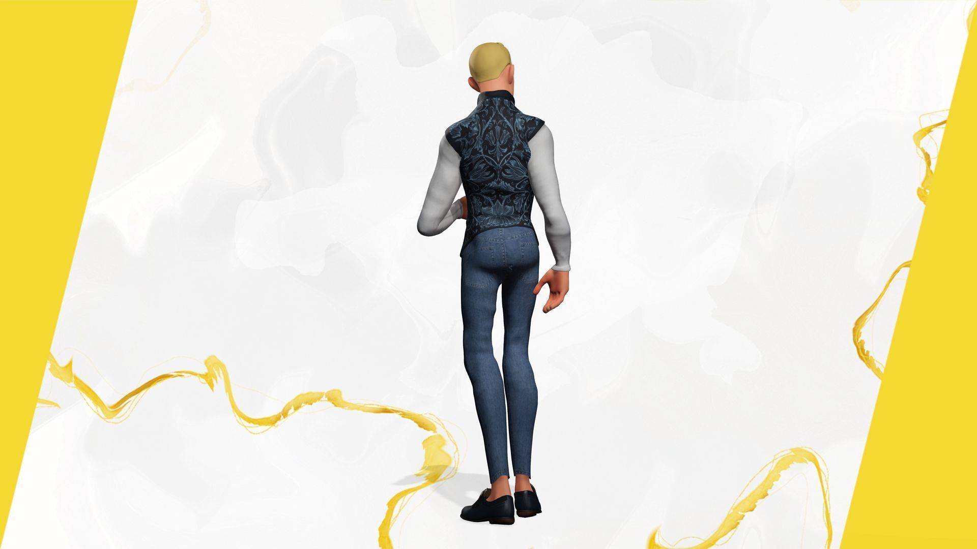 Cartoon Gentleman in Fancy Waistcoat Low-poly 3D model_14