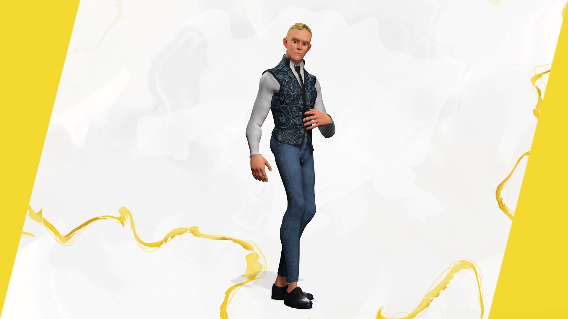 Cartoon Gentleman in Fancy Waistcoat Low-poly 3D model_11