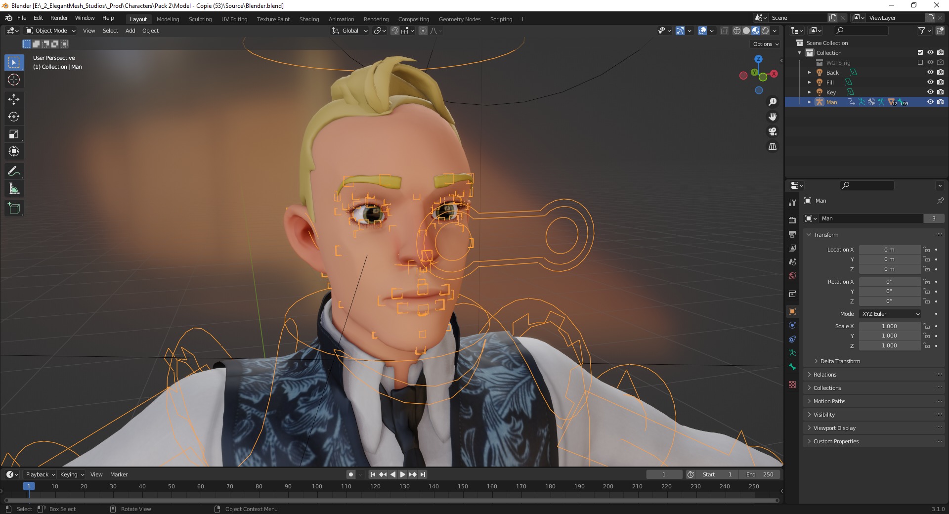 Cartoon Gentleman in Fancy Waistcoat Low-poly 3D model_19
