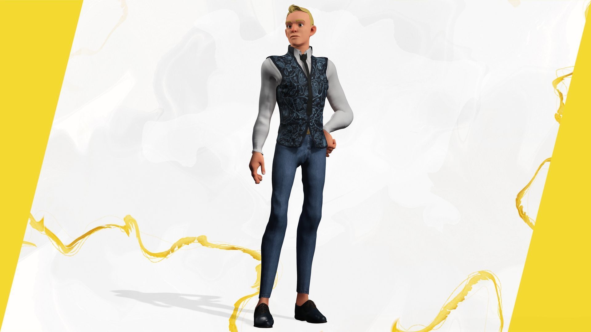 Cartoon Gentleman in Fancy Waistcoat Low-poly 3D model_10