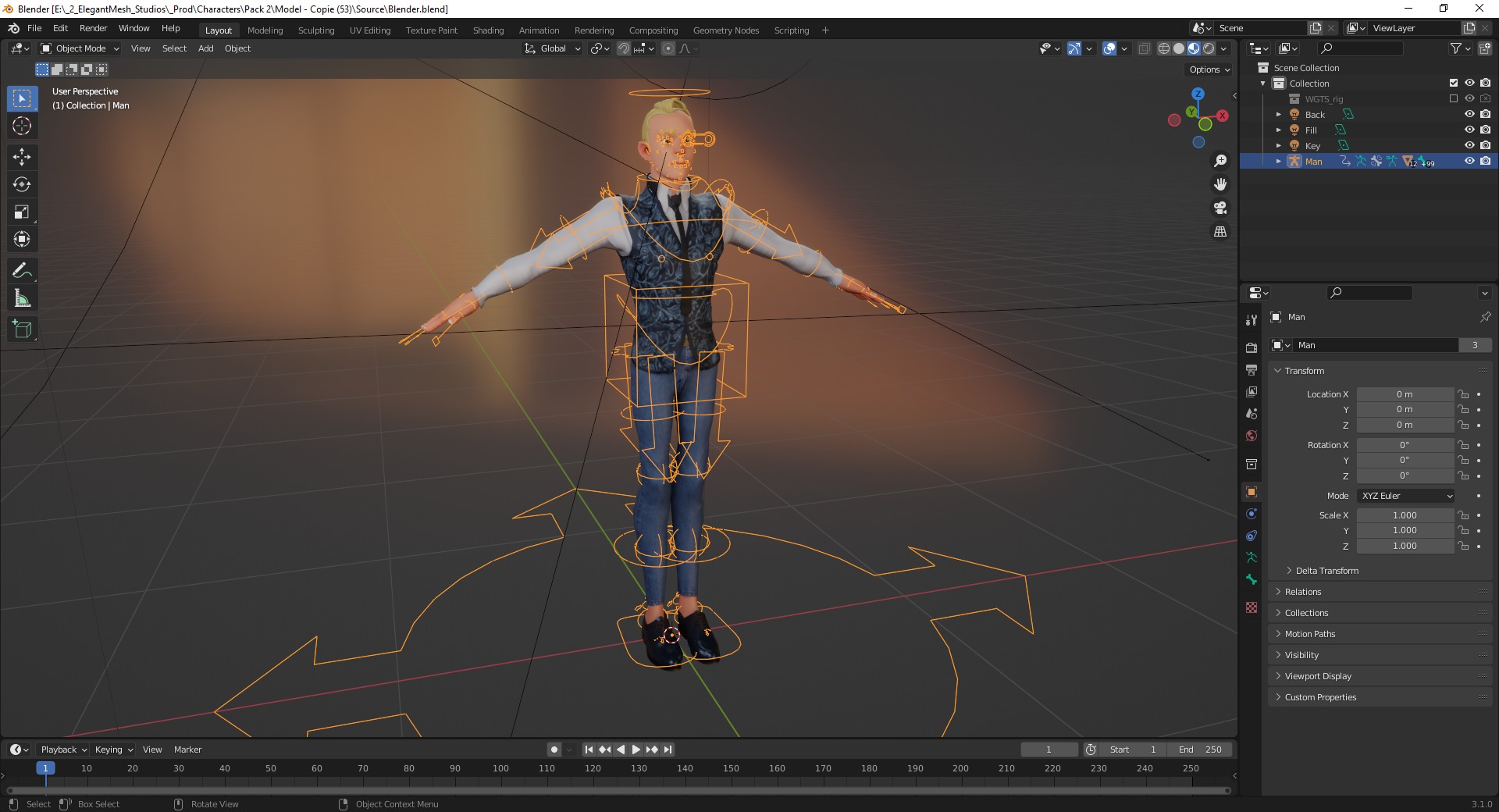 Cartoon Gentleman in Fancy Waistcoat Low-poly 3D model_18