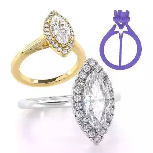 Marquise Cut Halo Engagement Ring