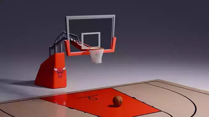 Cartoon Basketball Court Hoop and Ball rigged for Animation Low-poly 3D model
