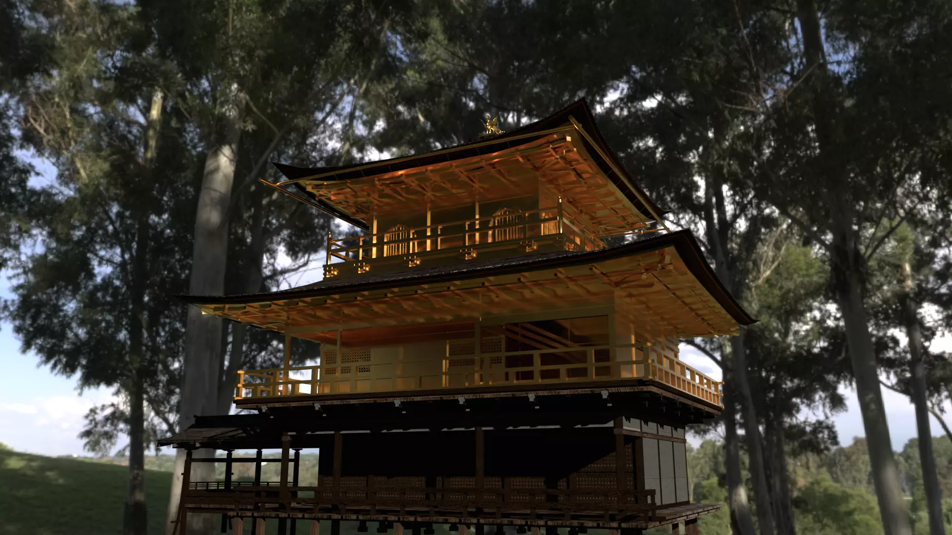 Kyoto Kinkakuji Temple 3DCG Blender 3D model