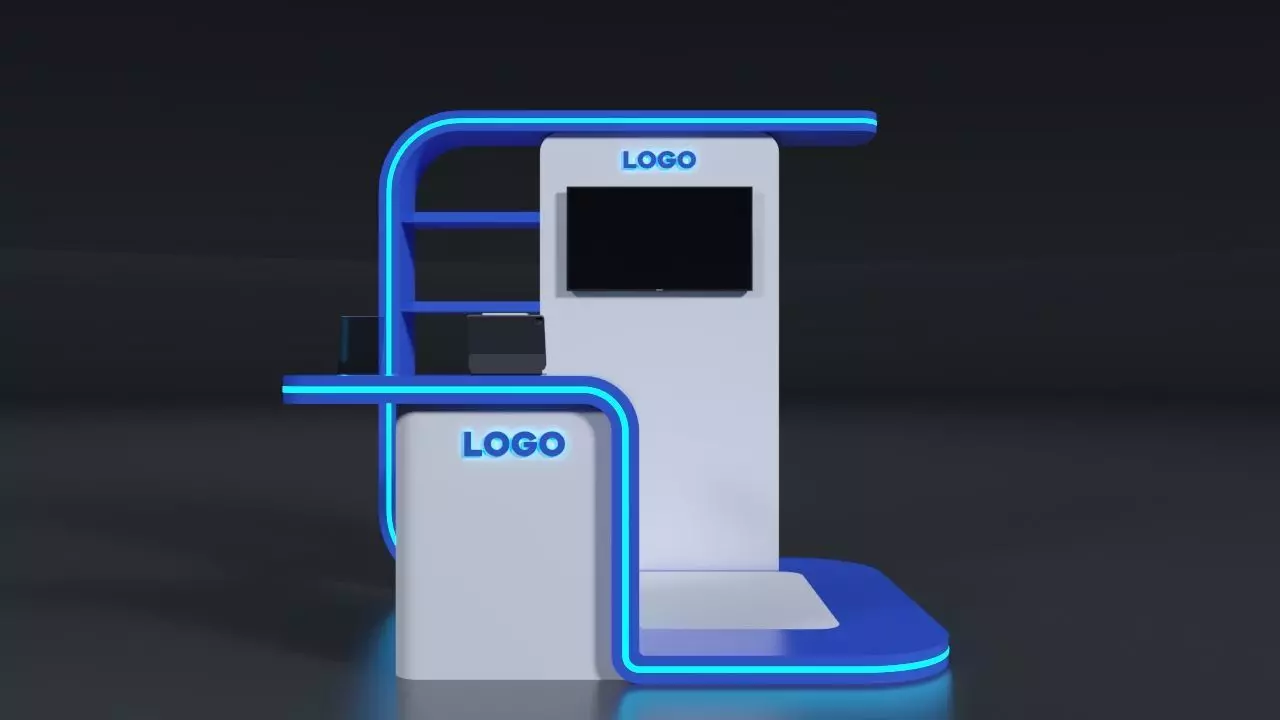 Booth 200x250cm white and blue 3D model_0