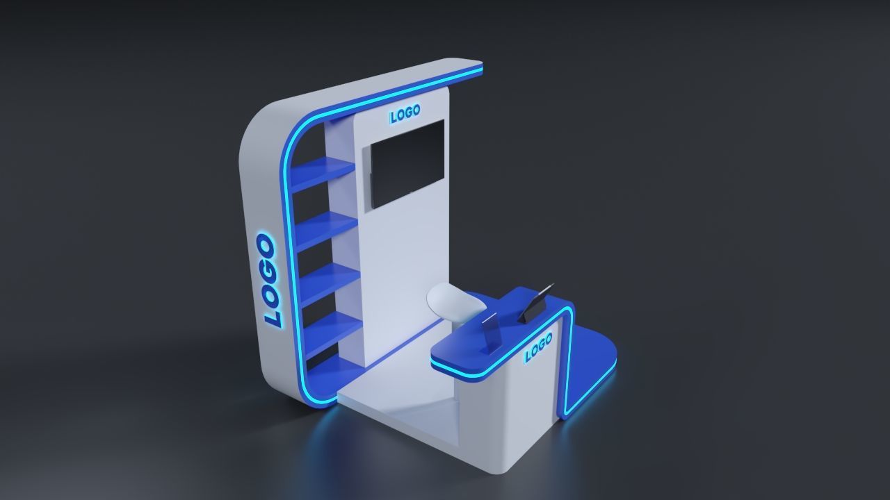 Booth 200x250cm white and blue 3D model_2