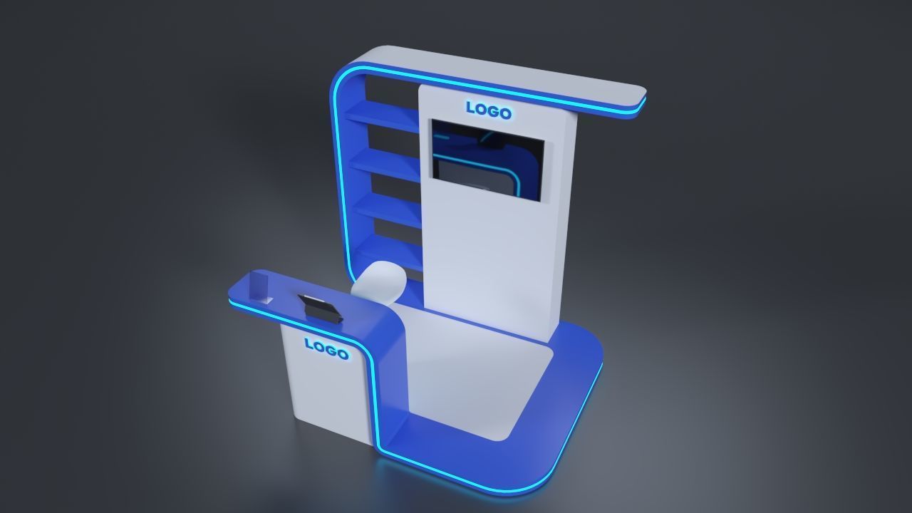 Booth 200x250cm white and blue 3D model_1