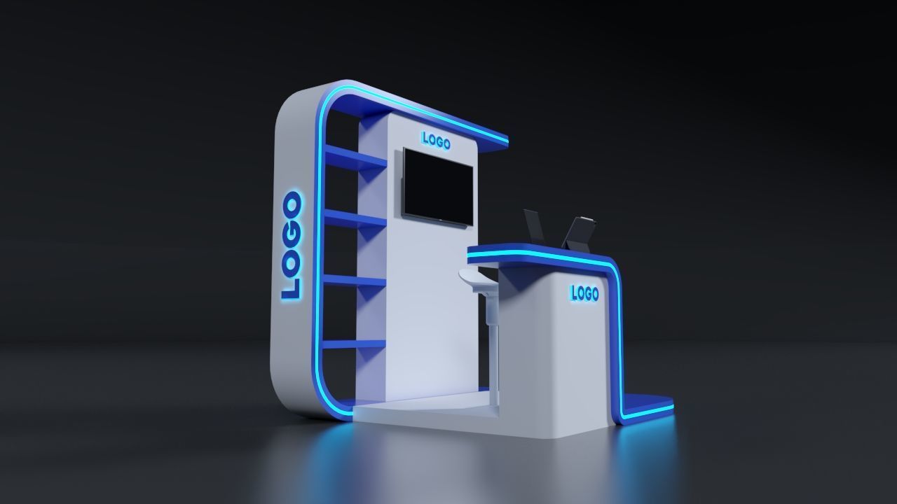 Booth 200x250cm white and blue 3D model_3