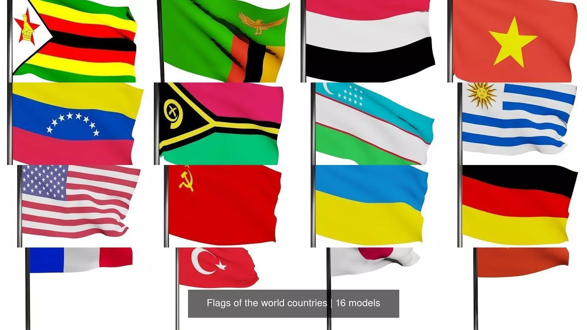 Flags of the world countries 3D Model Collection_1