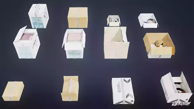 INDUSTRIAL - Cardboard Boxes 04 - LOW POLY AND NANITE