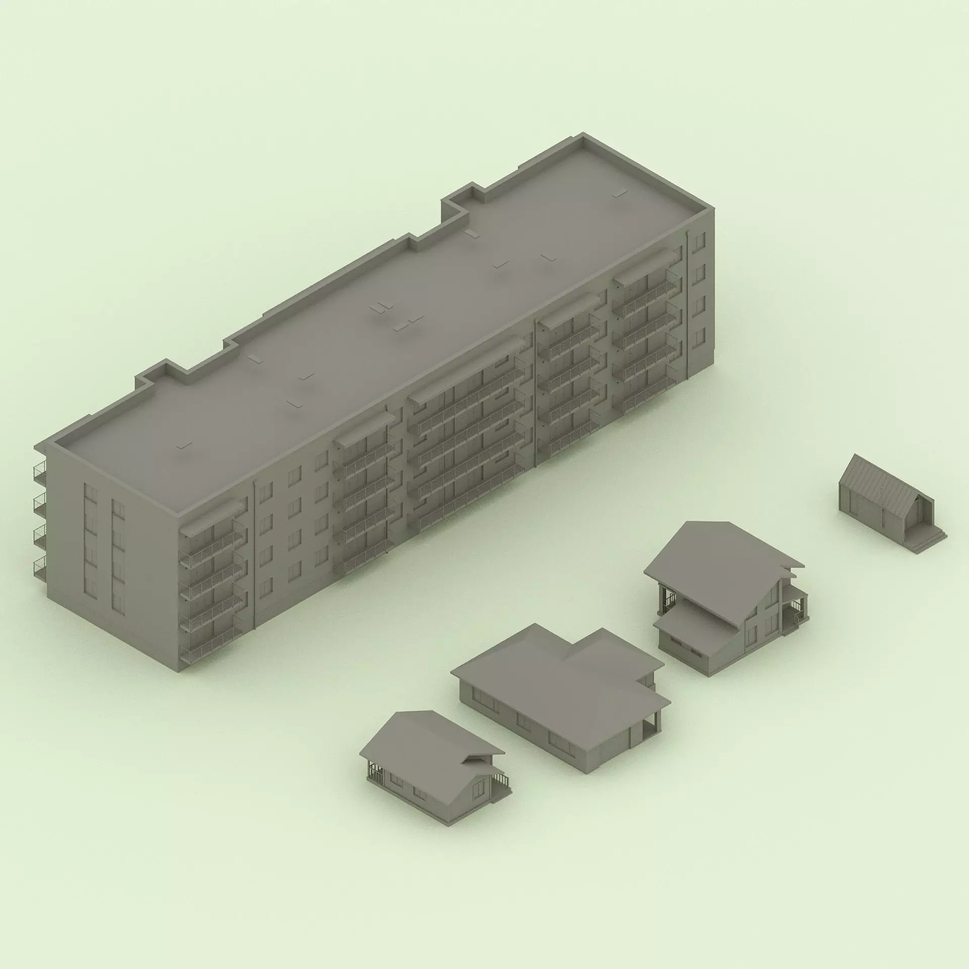  set of residential buildings residential houses and cottages 3D model_0