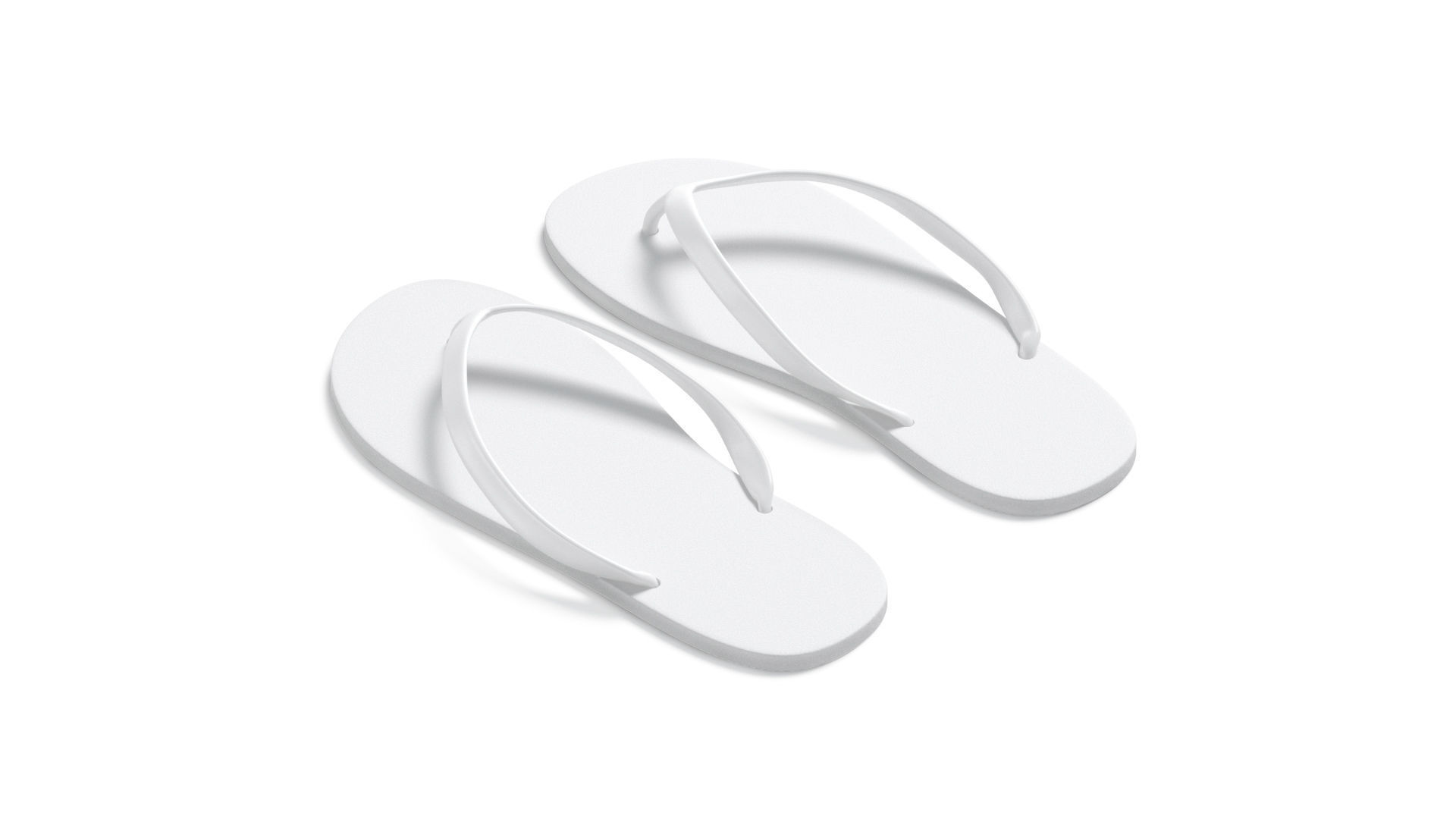 White Beach Slippers - pair of flip-flop rubber sandals 3D model_2