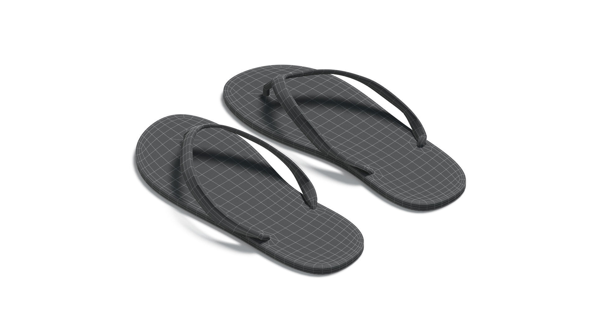 White Beach Slippers - pair of flip-flop rubber sandals 3D model_6