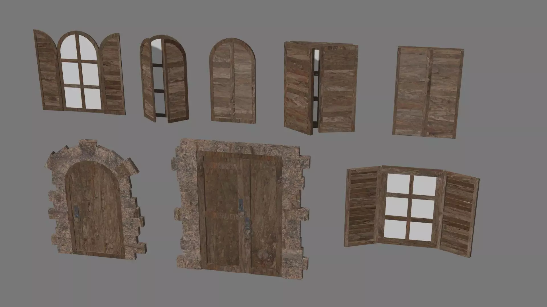 Medieval Windows and Doors Low-poly 3D model