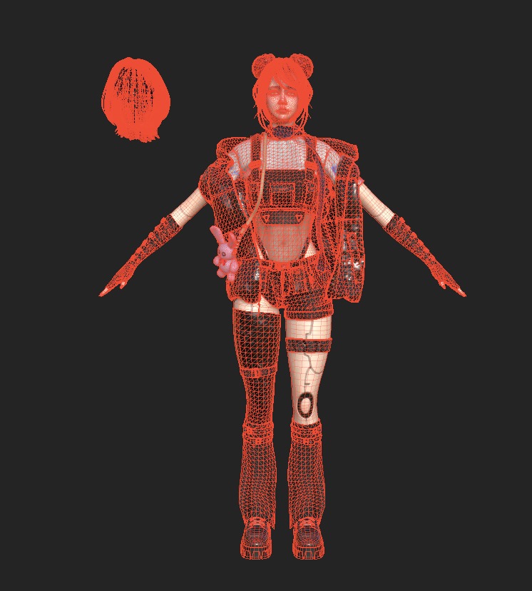 Cyber Girl - Game Ready Low-poly 3D model_8