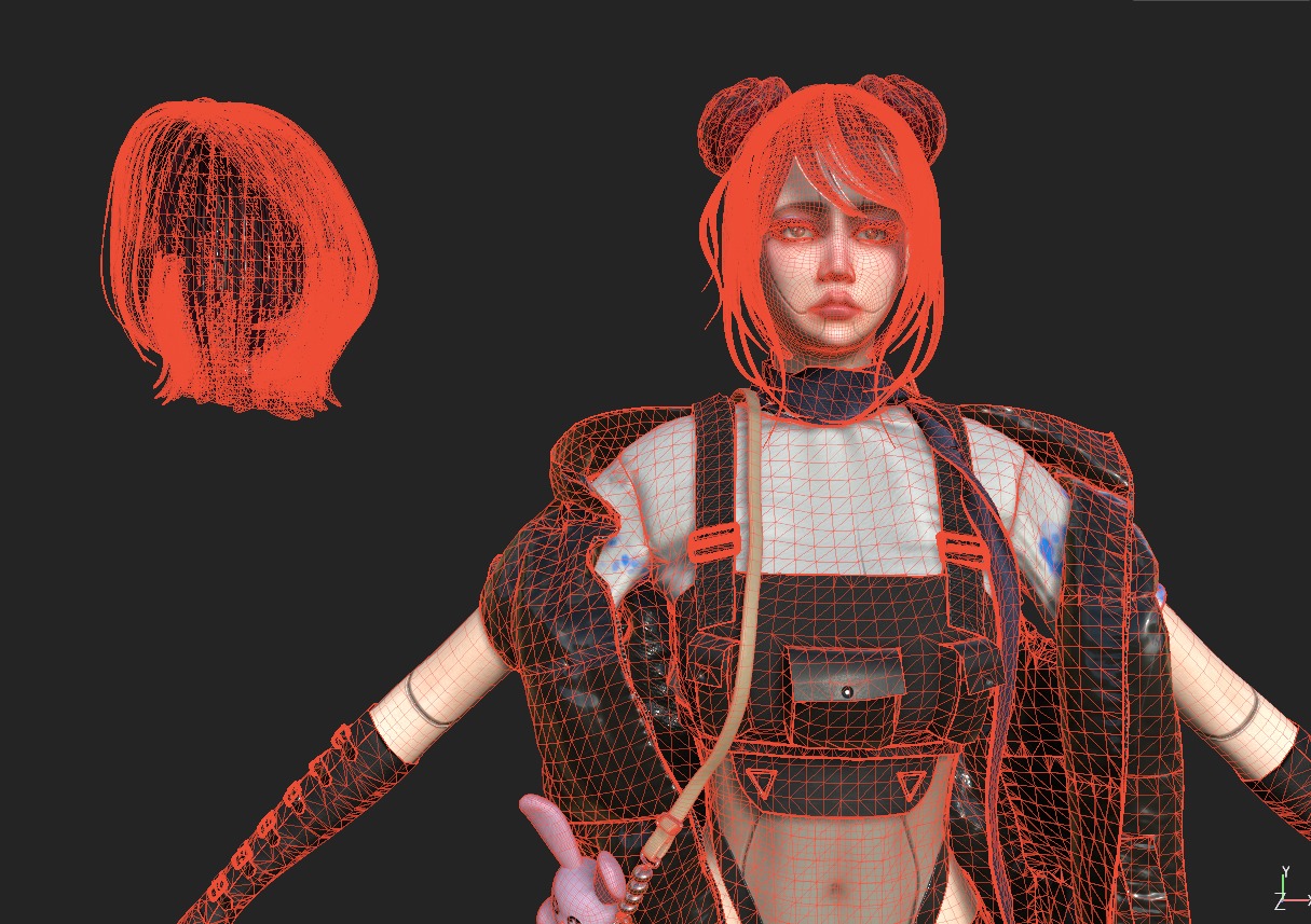 Cyber Girl - Game Ready Low-poly 3D model_9