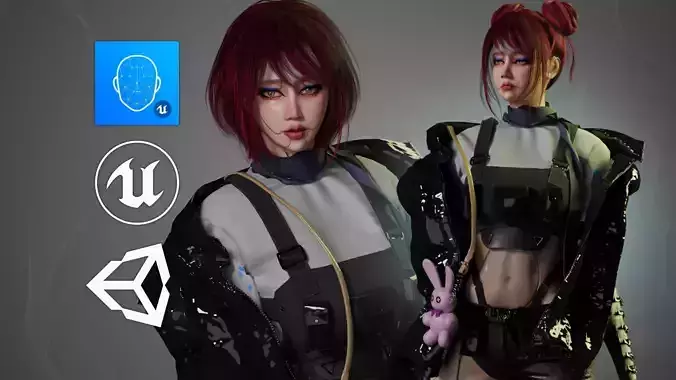 Cyber Girl - Game Ready Low-poly 3D model