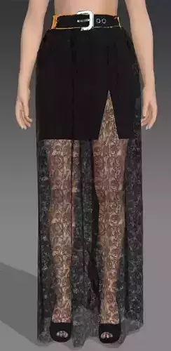 Skirt long veil lace belt  buckle  Low-poly 3D model