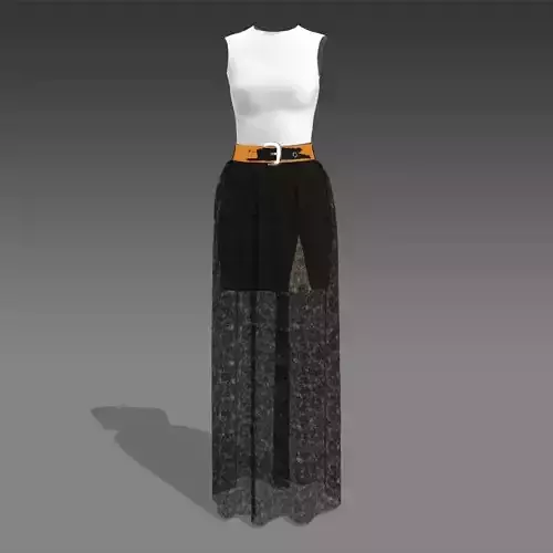 Skirt long veil lace with blouse white Low-poly 3D model