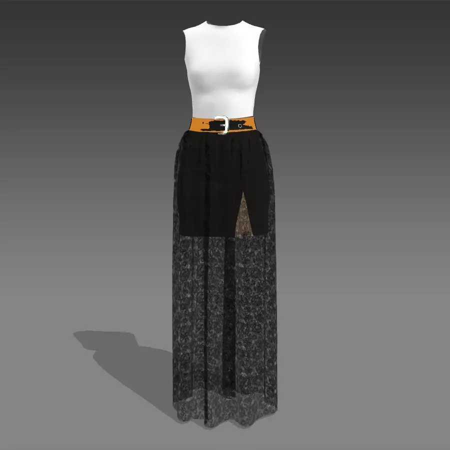 Skirt long veil lace with blouse white Low-poly 3D model