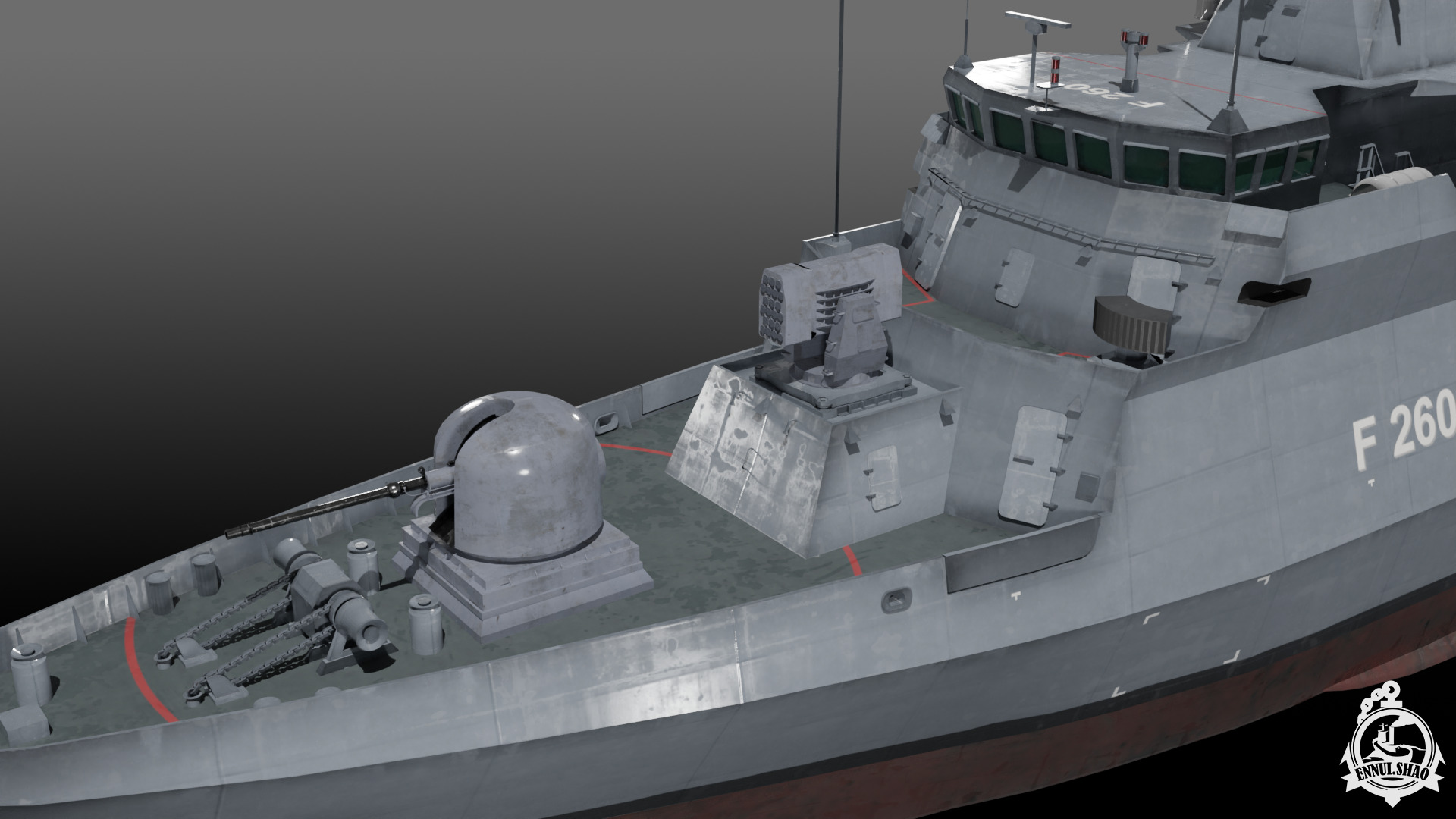 German Braunschweig class corvette game-ready Low-poly 3D model_7