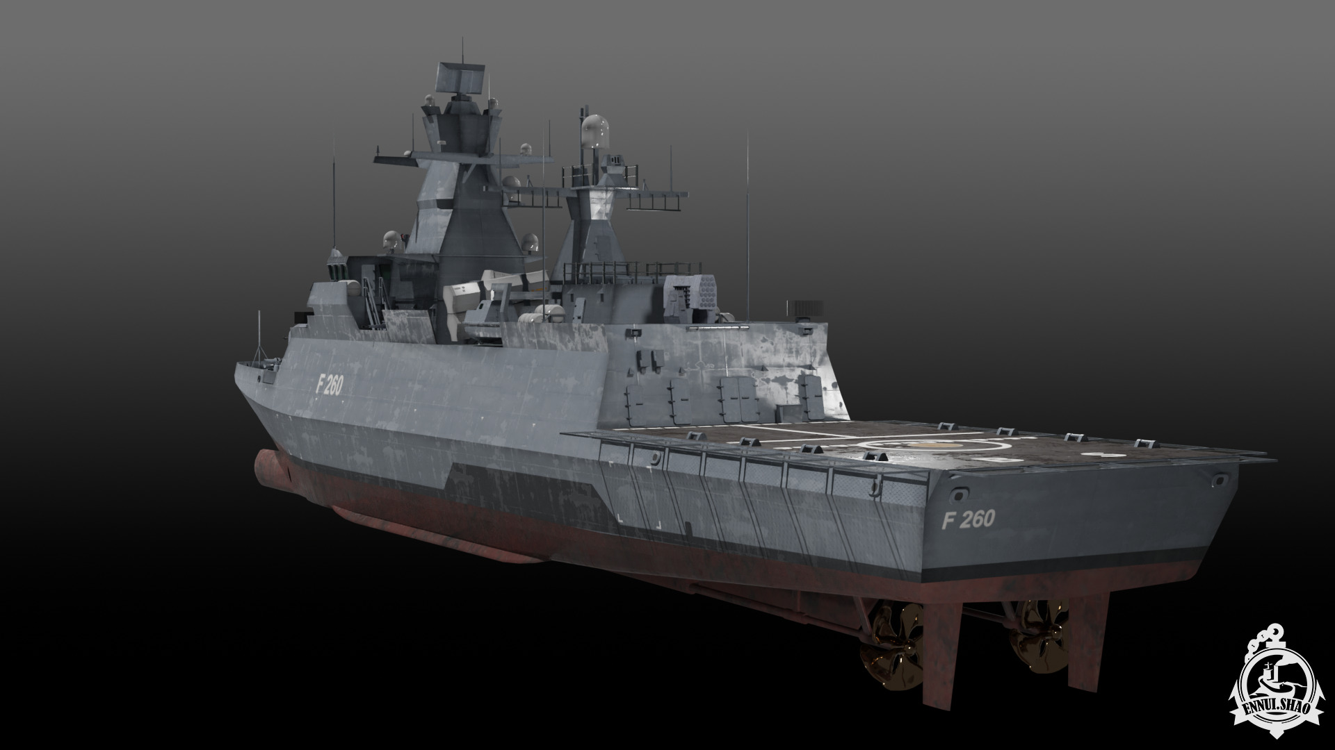 German Braunschweig class corvette game-ready Low-poly 3D model_5