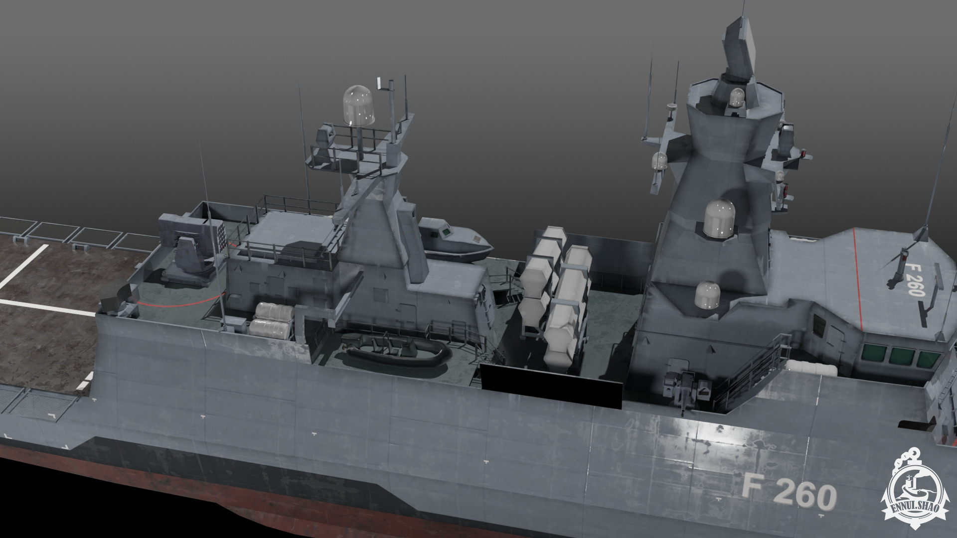German Braunschweig class corvette game-ready Low-poly 3D model_10