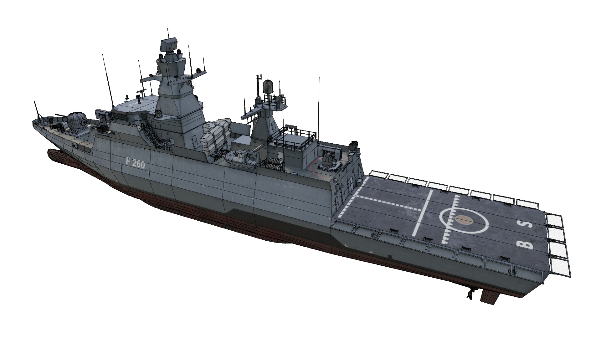 German Braunschweig class corvette game-ready Low-poly 3D model_13