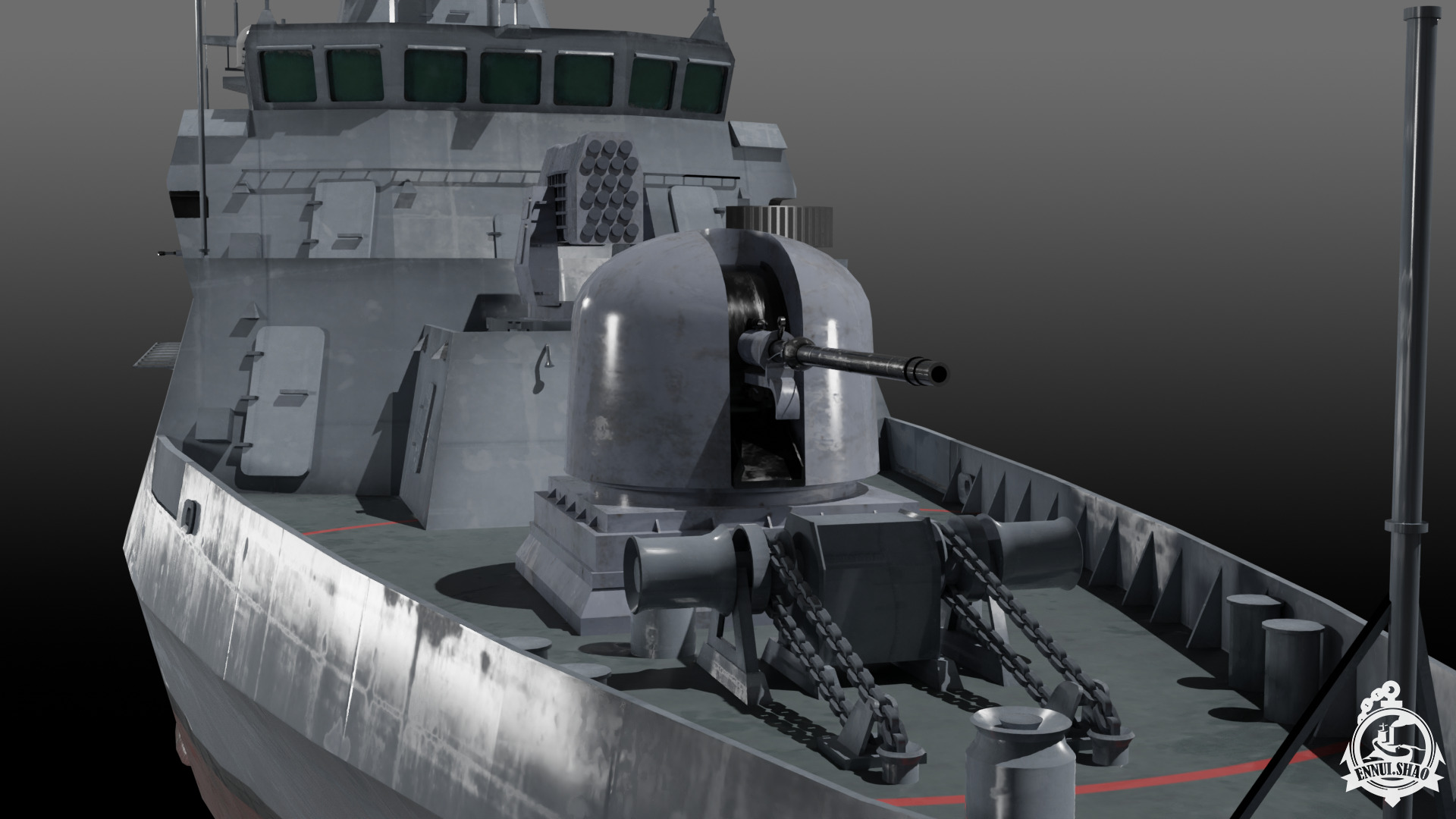 German Braunschweig class corvette game-ready Low-poly 3D model_8