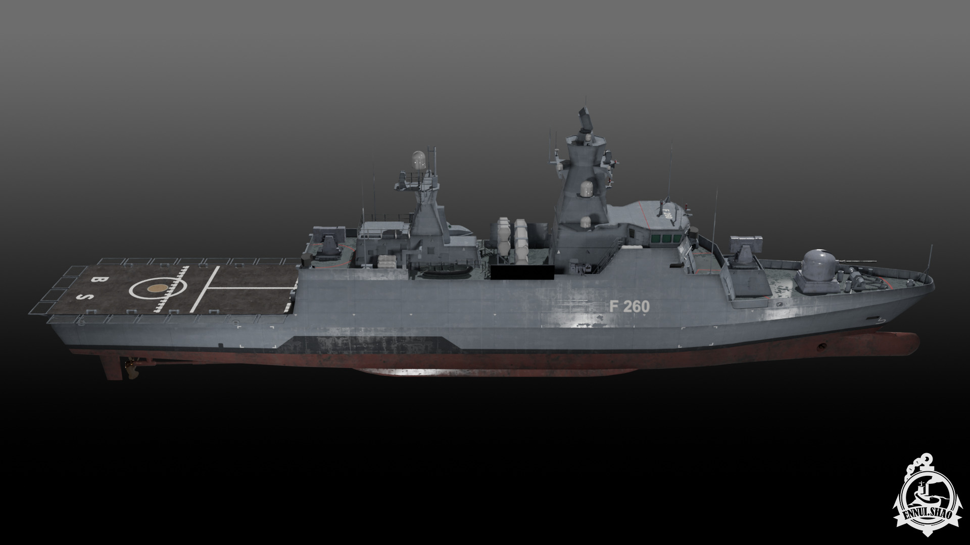 German Braunschweig class corvette game-ready Low-poly 3D model_3