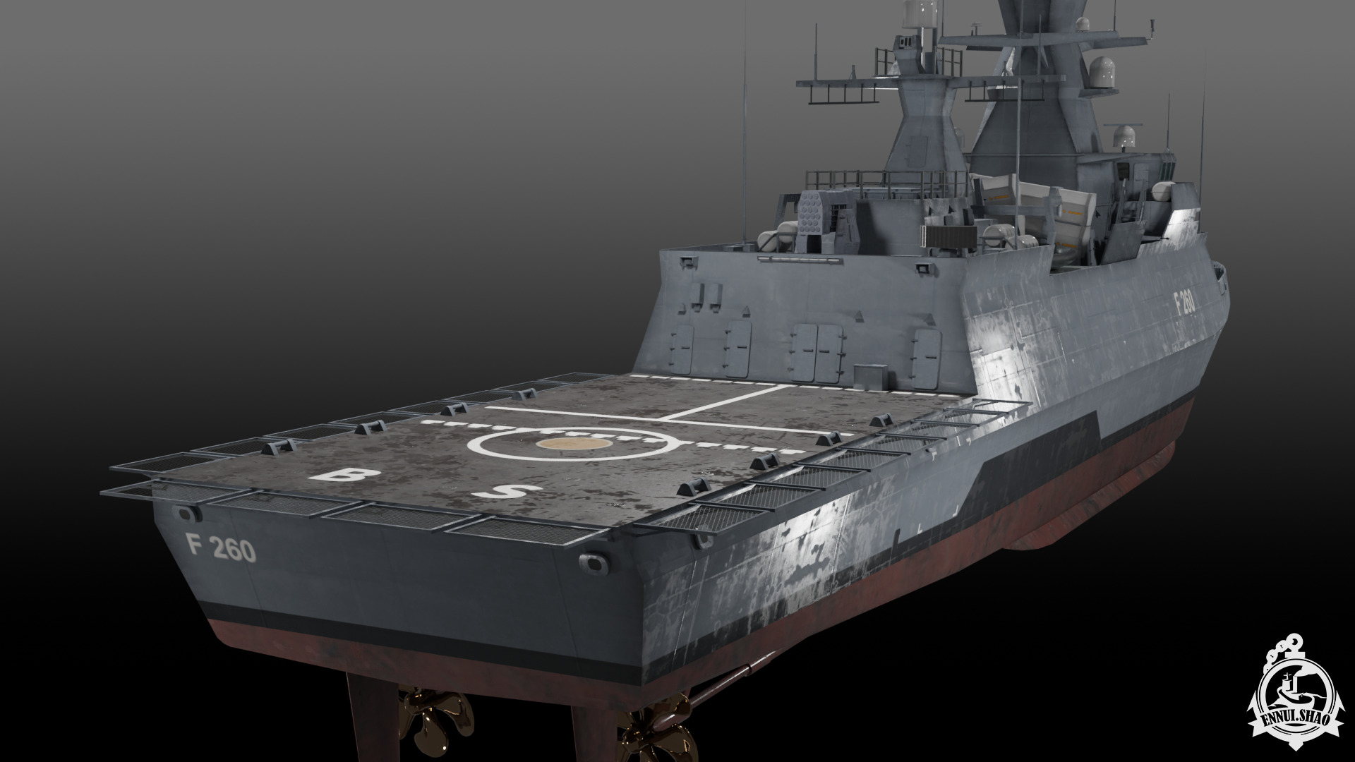German Braunschweig class corvette game-ready Low-poly 3D model_11