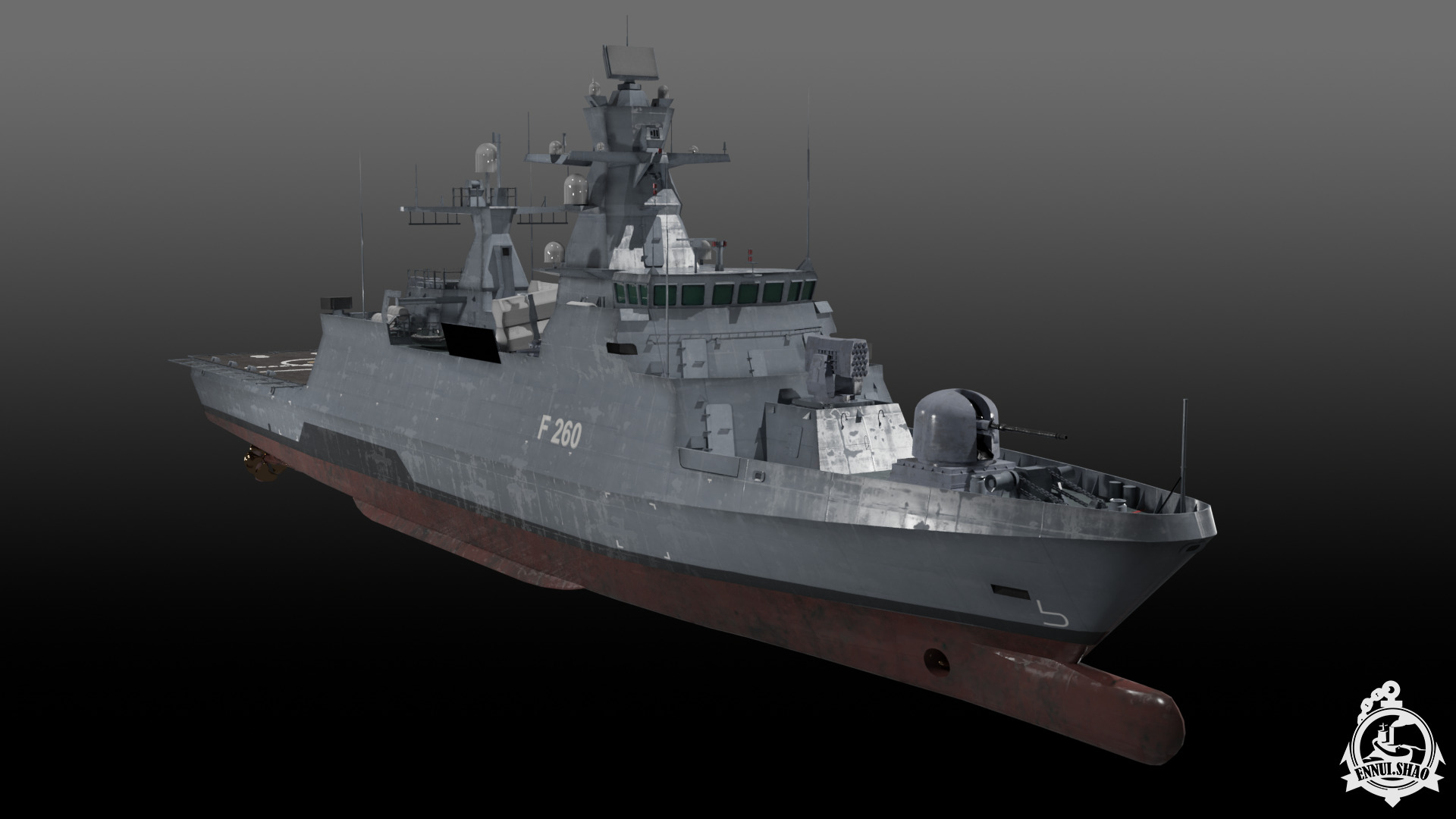 German Braunschweig class corvette game-ready Low-poly 3D model_2