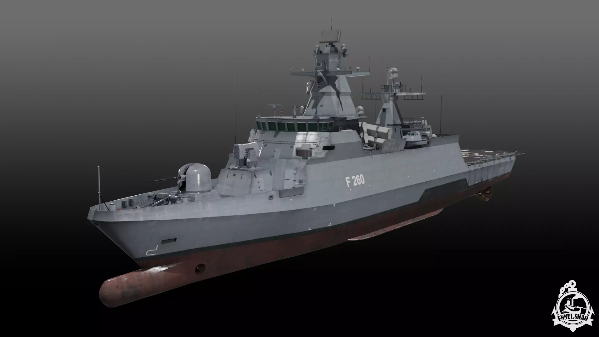 German Braunschweig class corvette game-ready Low-poly 3D model_0