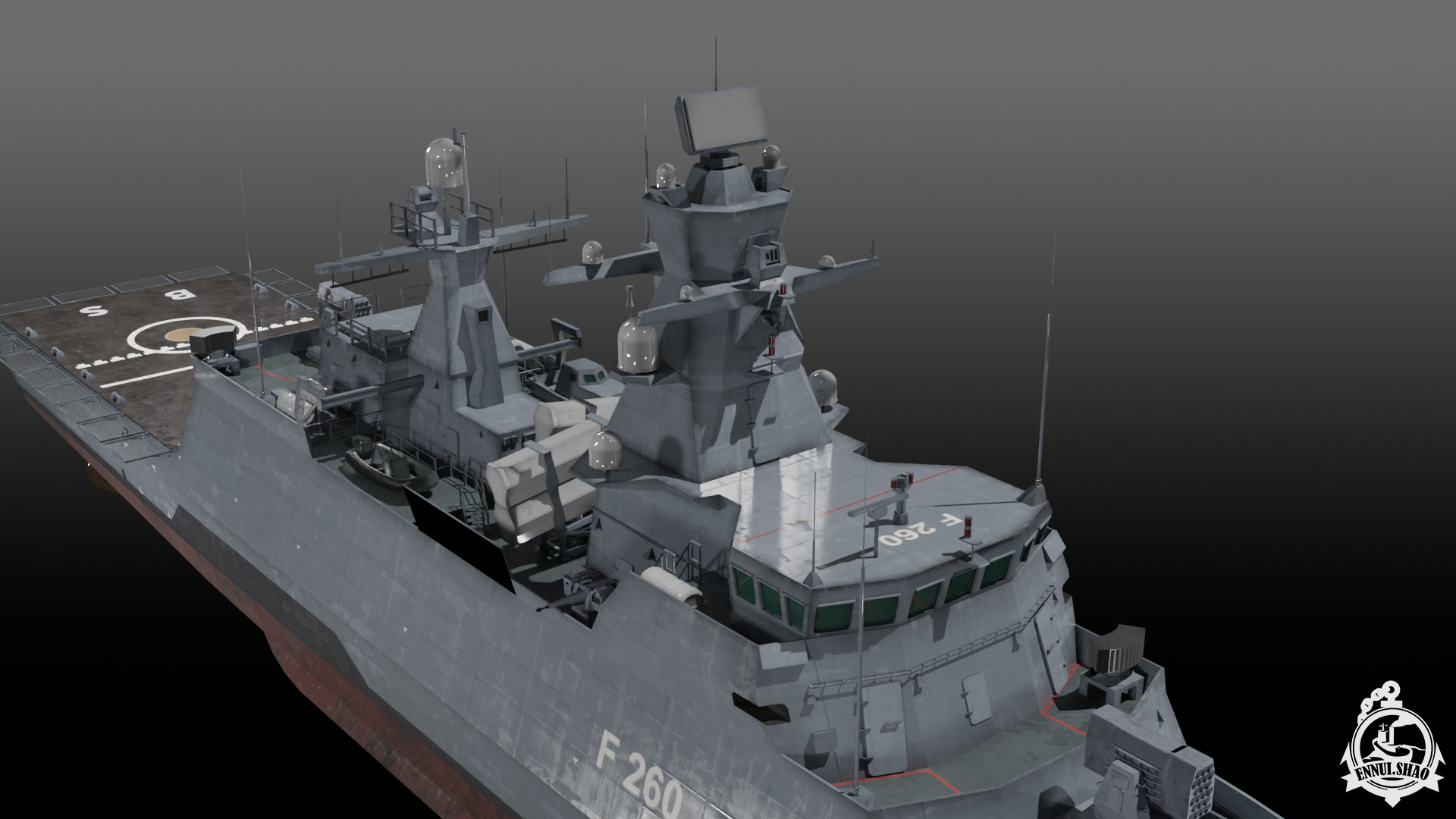 German Braunschweig class corvette game-ready Low-poly 3D model_9