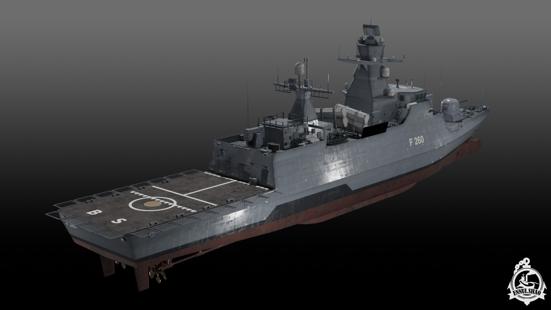 German Braunschweig class corvette game-ready Low-poly 3D model_4