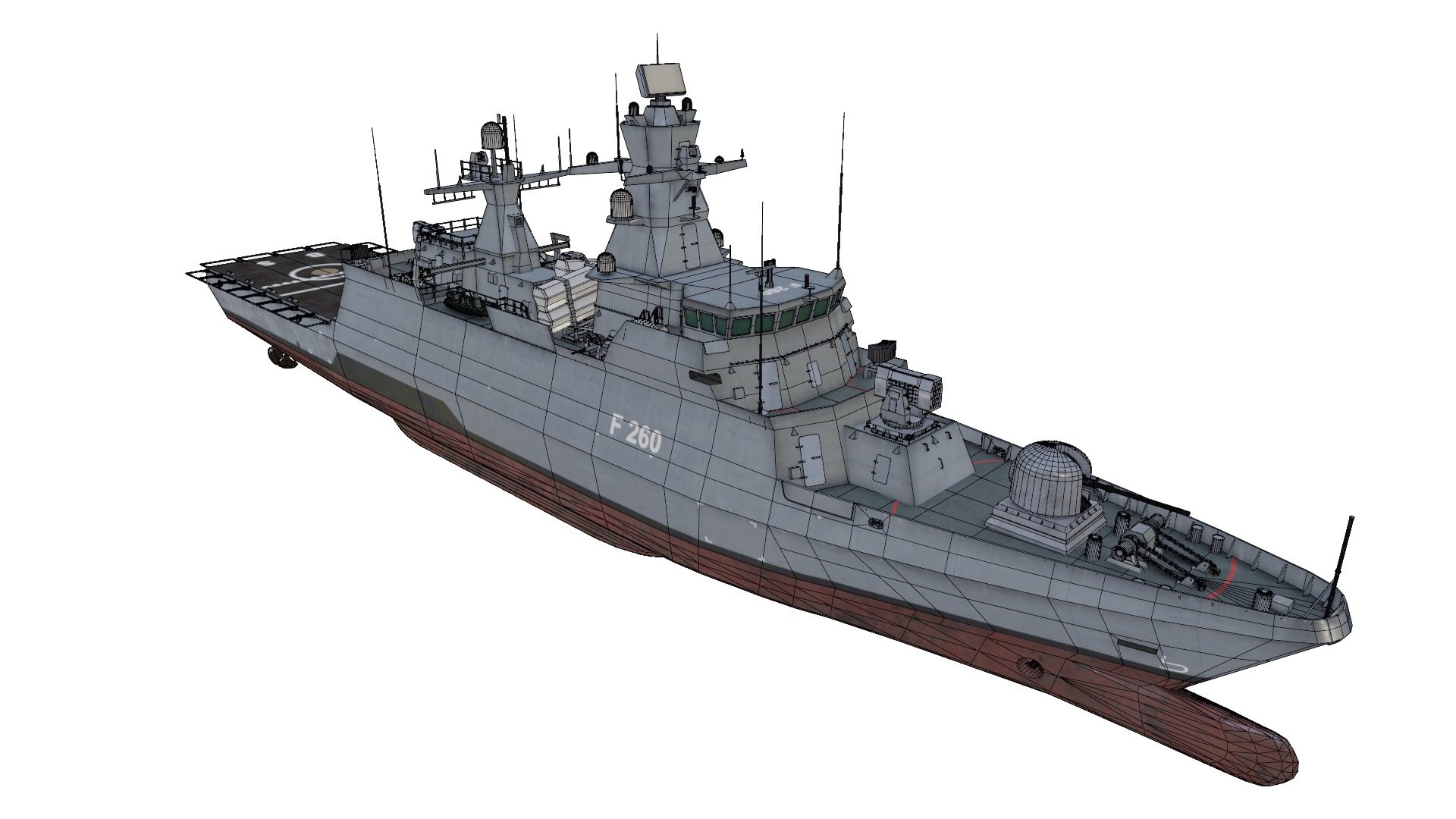 German Braunschweig class corvette game-ready Low-poly 3D model_12