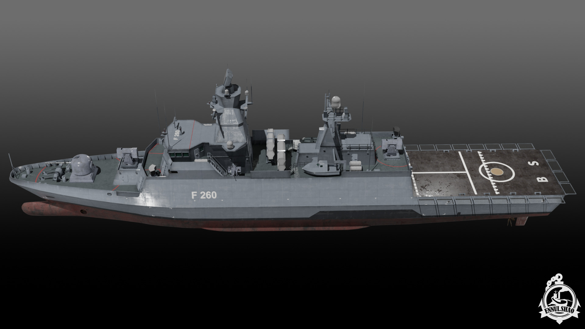 German Braunschweig class corvette game-ready Low-poly 3D model_6