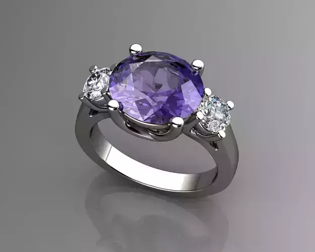 Tanzanite and Diamond Engagement Ring 18k White Gold