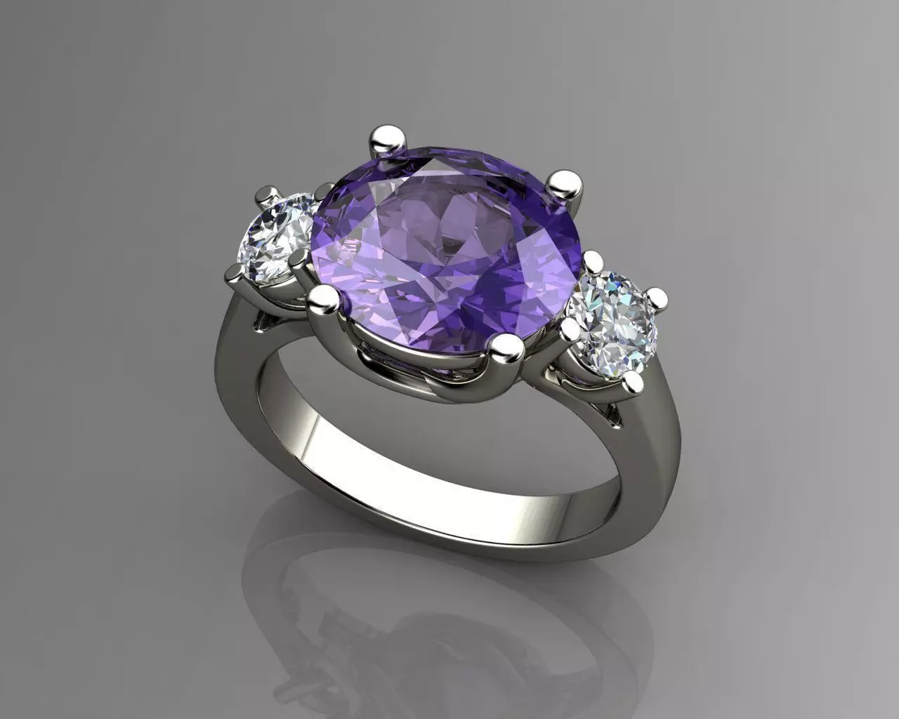 Tanzanite and Diamond Engagement Ring 18k White Gold 3D print model