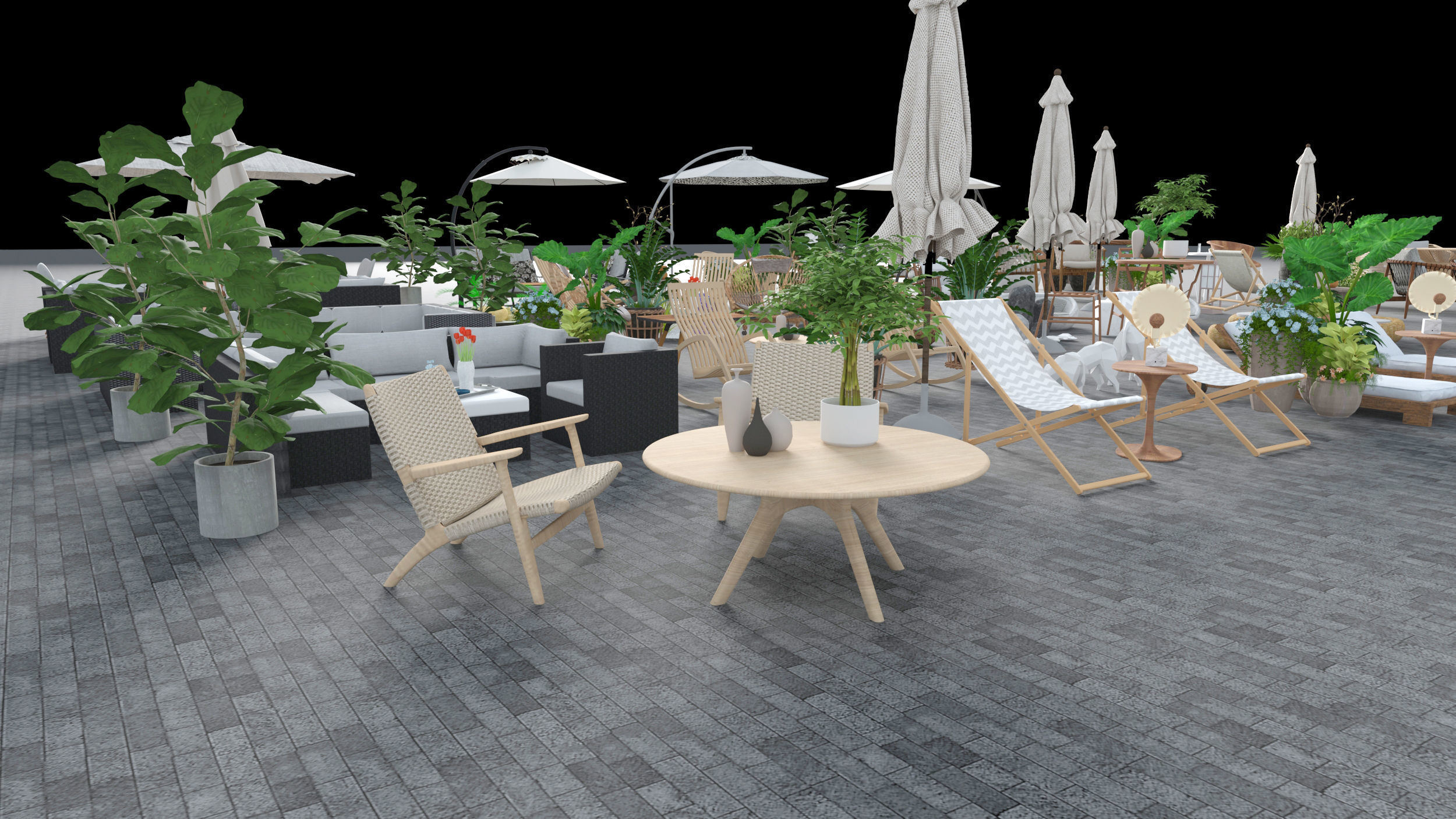 Outdoor Seating Low-poly 3D model_3