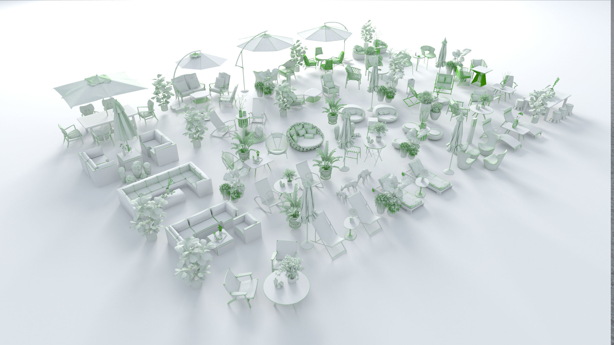 Outdoor Seating Low-poly 3D model_2