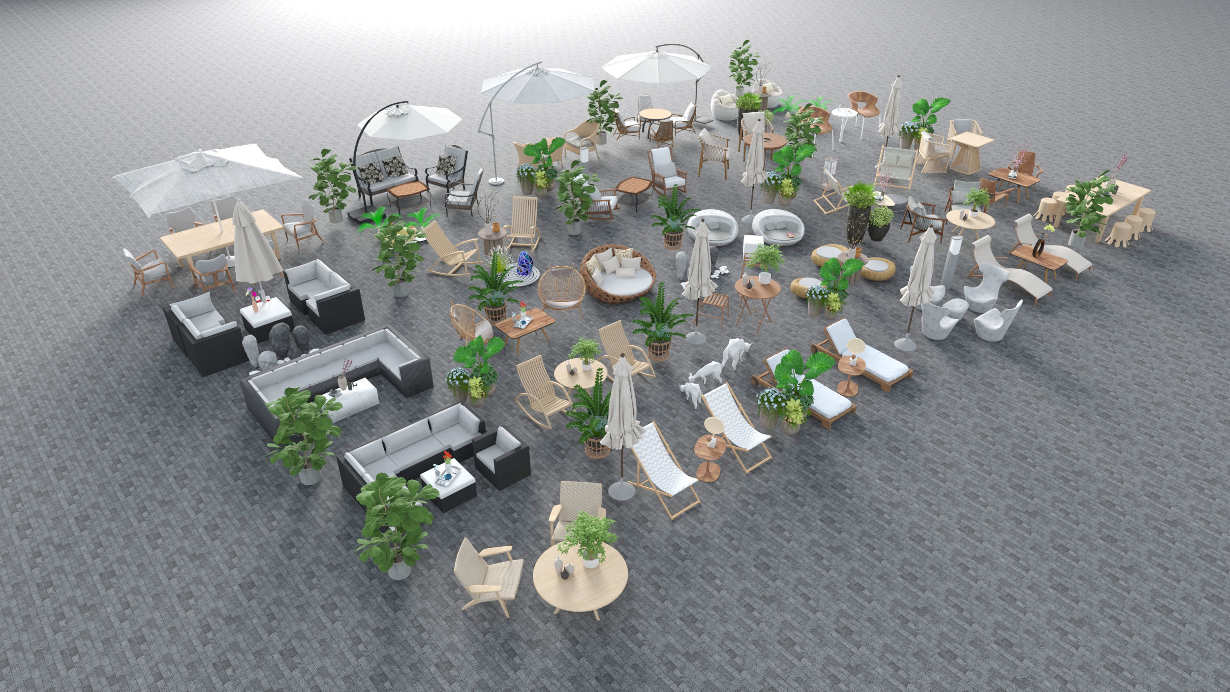 Outdoor Seating Low-poly 3D model_1