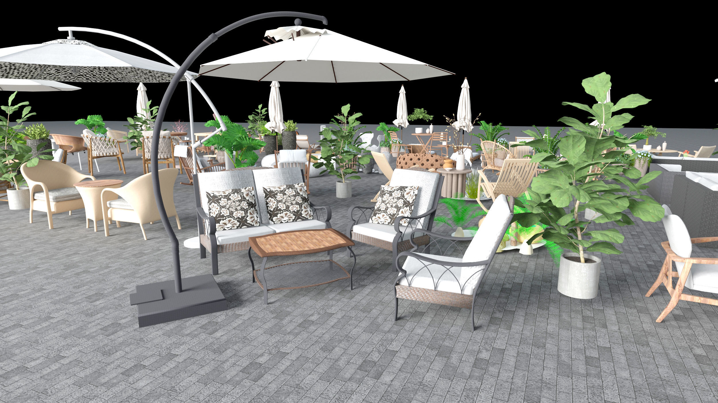 Outdoor Seating Low-poly 3D model_4