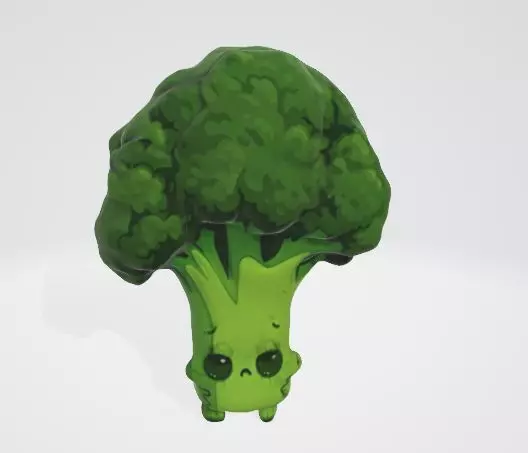 Sad Cartoon Broccoli 3D Asset 3D model_0