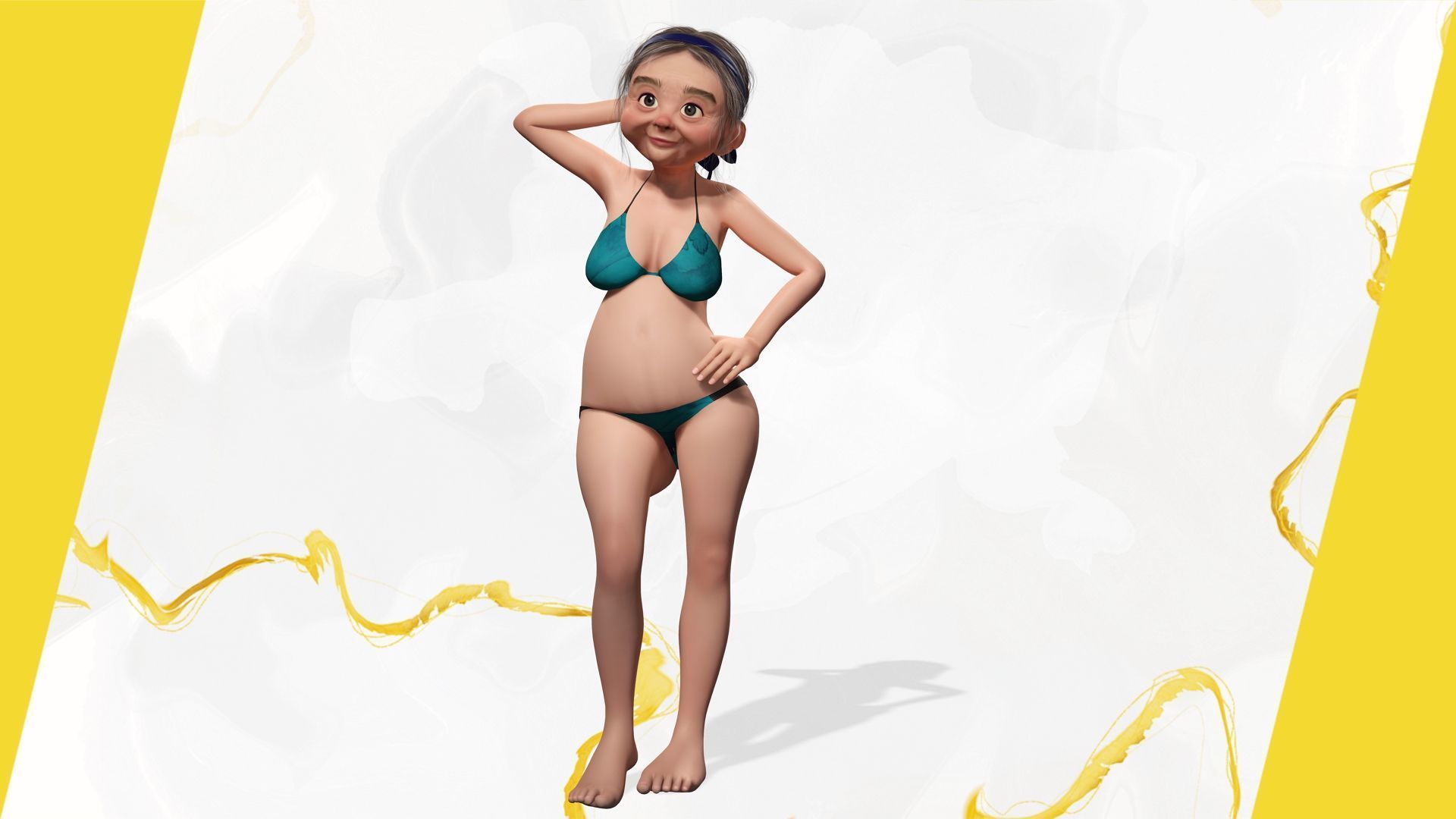 funny cartoon  old women in bikini Low-poly 3D model_11