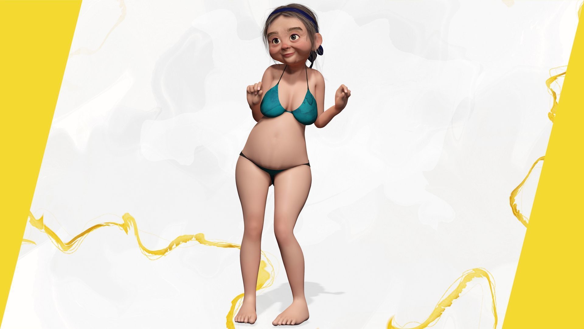 funny cartoon  old women in bikini Low-poly 3D model_12