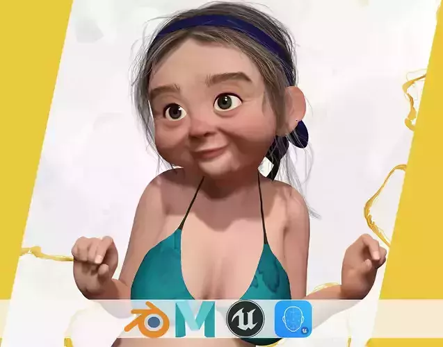 funny cartoon  old women in bikini Low-poly 3D model