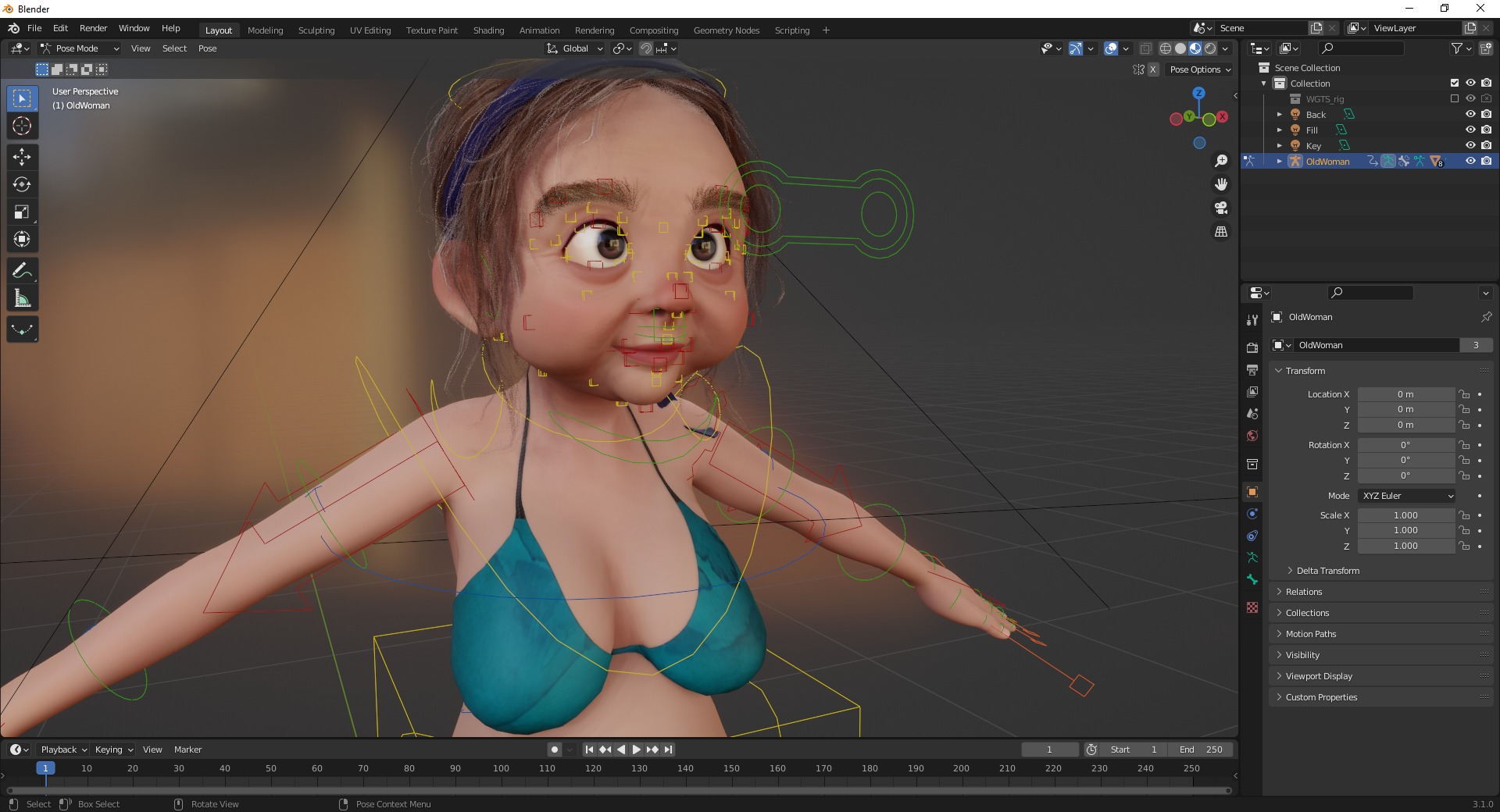 funny cartoon  old women in bikini Low-poly 3D model_19