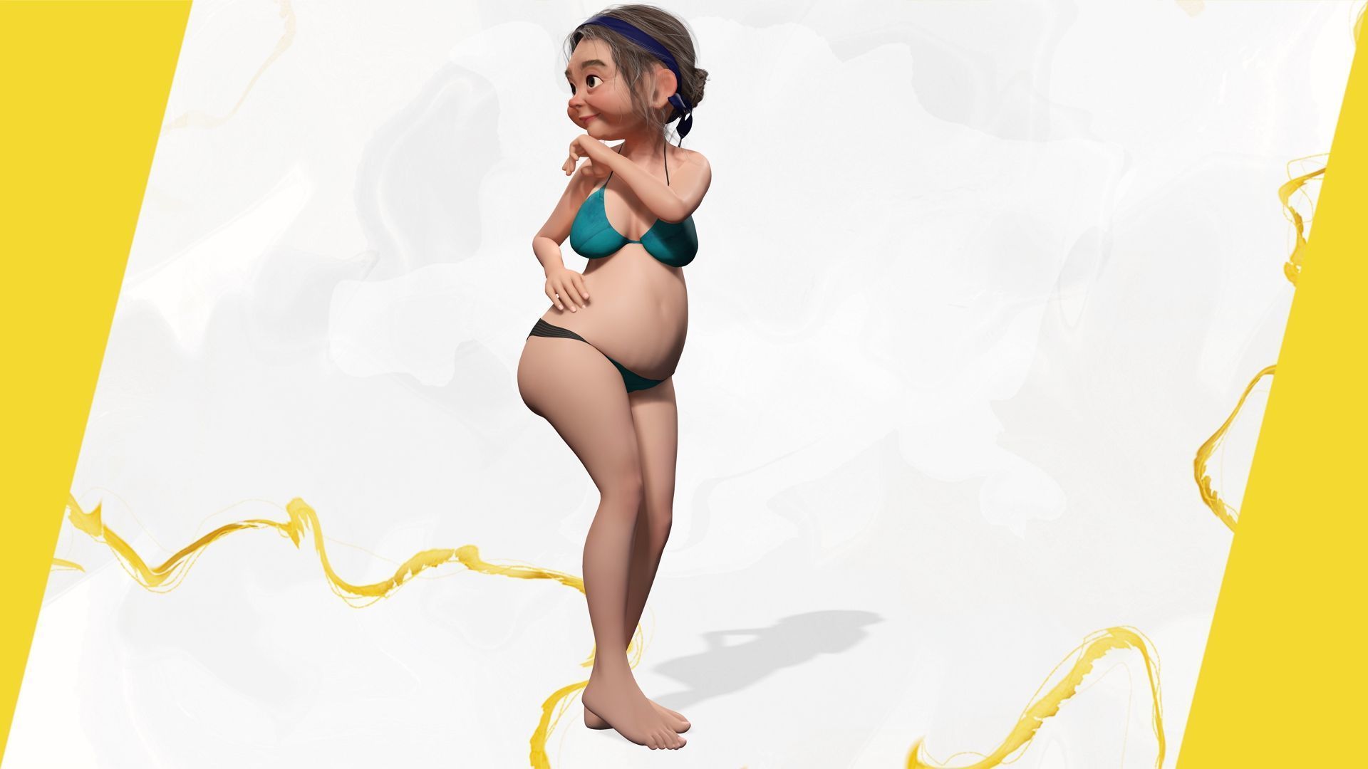 funny cartoon  old women in bikini Low-poly 3D model_13