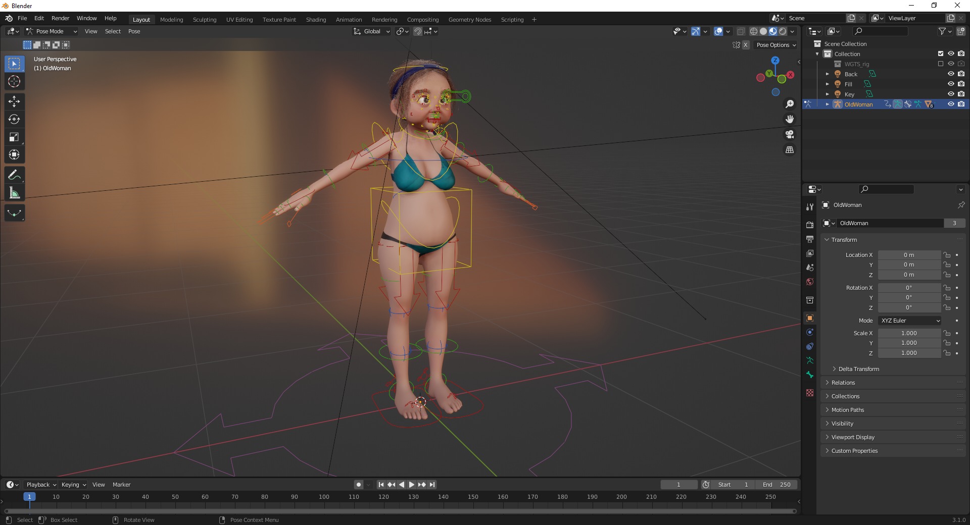 funny cartoon  old women in bikini Low-poly 3D model_18